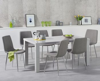 Atlanta 160cm Light Grey High Gloss Dining Table with Helsinki Fabric Chairs - Grey, 4 Chairs