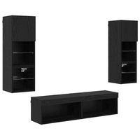 unidad de pared para tv 6 uds  mueble de salon  gabinete de tv roble negro madera de ingenieria