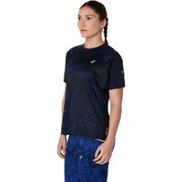 asics road lite-show camiseta de running mujeres-negroazul oscuro