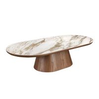 mesa centro ovalada medio punto marmol porcelanico y nogal angel cerda 2160 o160x80x38