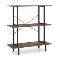 costway estanteria industrial de 3 niveles con estantes abiertos estructura metalica 80 x 30 x 86 cm marron rustico y negro