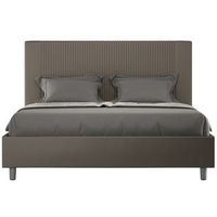 cama moderna con cabecero de rayas verticales acolchado en simil piel bazen-color marron-ropa de cama 140x190 cm