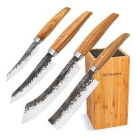 3 claveles japones - juego de 4 cuchillos profesionales forjados y soporte de bambu