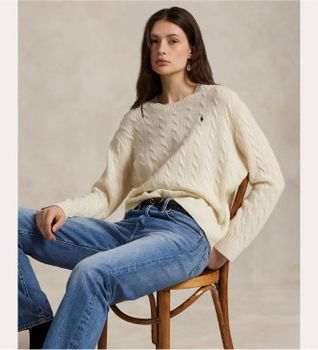 Polo Ralph Lauren para mujer. 211971865001 Jersey de lana y cachemira blanco (L), Casual