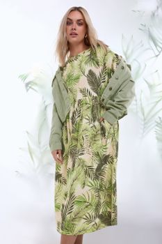 Yours Vestido Algodón Verde Tropical Mangas Con Volantes, Mujer Curvy Y Tallas Grandes, Yours