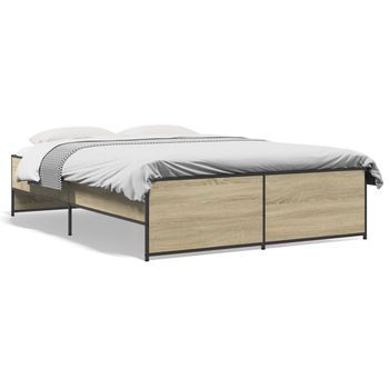 Estructura Cama Madera Ingeniería Metal Roble Sonoma 120x190 Cm Vidaxl