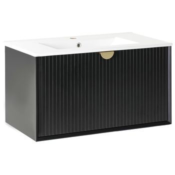 Mueble De Baño Con Lavabo De Madera Sintética Con Almacenaje 80 X 43 Cm Negro Bonaire