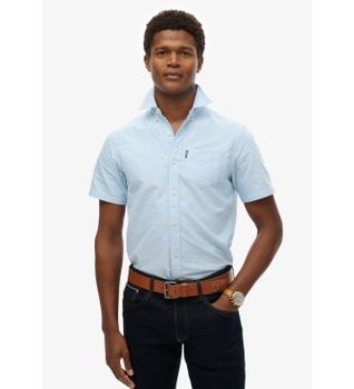 Superdry para hombre. M4010944A Camisa Oxford azul (S), Casual, Algodón, Manga corta