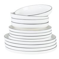 vajilla de porcelana blanca con borde negro de 12 piezas