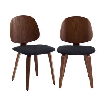 Silla Curvada De Madera Y Borreguito, Set De 2, Negro