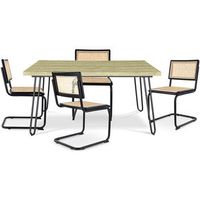 pack mesa de comedor diseno industrial 120cm  4 sillas de comedor de ratan - bastral negr