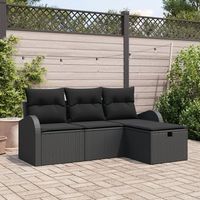 juego de sofas de jardin de 4 piezas con cojines negro poliratan v2558 unico  negro