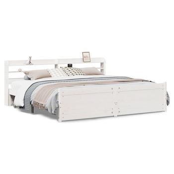 Cama Matrimonial | Cama Para Adultos | Estructura De Cama Con Cabecero Sin Colchón Blanco 200x200 Cm