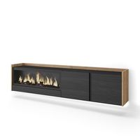 mueble tv television muebles de salon almacenaje 212x50x35 cm para tv hasta 80 chimenea electrica xxl colgado suspendido led estilo moderno negro y roble