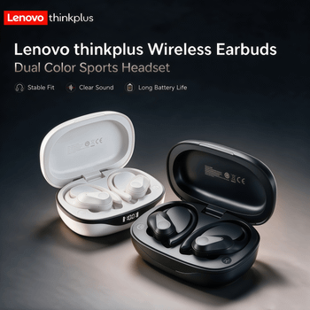 Lenovo LP75 auriculares inalámbricos deportivos con micrófonos, Control de botones, pantalla de alimentación LED, sonido estéreo de alta fidelidad auriculares Bluetooth 5,3 TWS