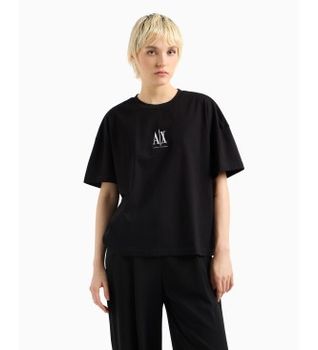 A|X Armani Exchange para mujer. XW001182AF15085UC001 Camiseta de manga corta logo negro (M), Casual, Algodón