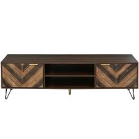 mueble de tv de 155 cm con dos puertas chapa de madera y patas de hierro