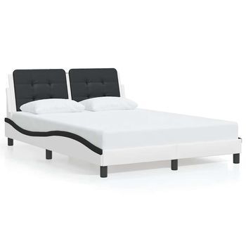 Estructura De Cama Sin Colchón Zadar Cuero Sintético Blanco Negro 140x200cm Vidaxl