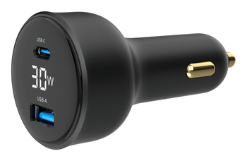 CARGADOR RAPIDO PARA COCHE GEMBIRD USB DE 2 PUERTOS, TIPO C PD, LCD, 30 W,NEGRO