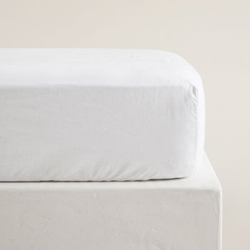 Sábana Bajera 100% Algodón Ajustable Transpirable Cama De 150 X 200 X 30 Cm Color Blanco