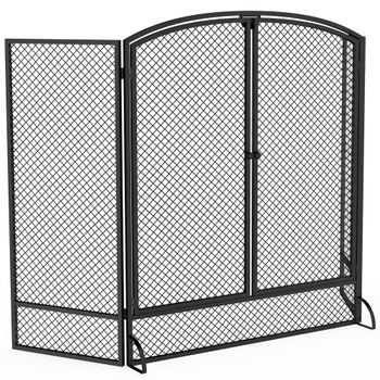 HOMCOM Salvachispas para Chimenea Plegable de 3 Paneles con Doble Puerta 122x75 cm Negro   Aosom España