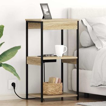 Armario De Noche - Mueble De Dormitorio - Madera Y Acero - Roble Sonoma (41x31x76cm)