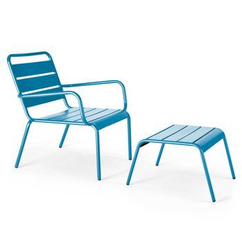 Sillón Reclinable Y Reposapiés De Metal Azul Pacífico, Palavas - Oviala