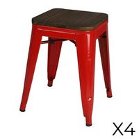 lote de 4 taburetes estilo industrial en metal color rojo - coleccion factory
