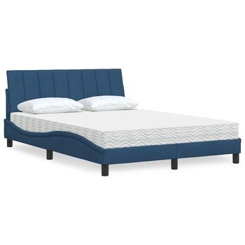 Cama Matrimonial | Cama Para Adultos | Cama Con Colchón Tela Azul 140x190 Cm Cfw3110678