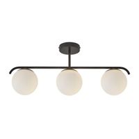 lampara regleta de techo nordico negro con 3 esferas de cristal blanco