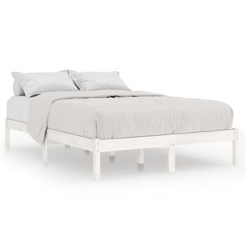 Estructura De Cama De Madera Maciza Blanca 135x190 Cm