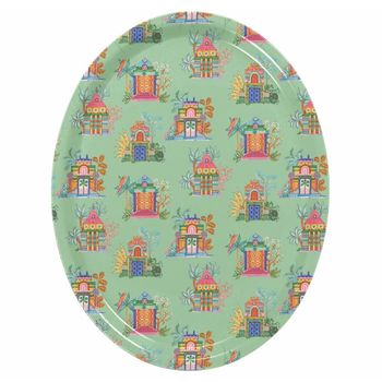 Bandeja de madera estampada azul 33x25cm