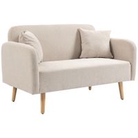 homcom sofa de 2 plazas estilo moderno incluye 2 cojines patas de madera 130x70x80 cm crema   aosom espana