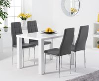 atlanta 120cm white high gloss table with catalina chairs - grey 4 chairs