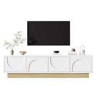 mueble de tv blanco de 175 cm con diseno curvo cuatro puertas y base efecto madera