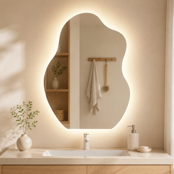 Espejo De Baño Led Asimétrico 60x80 Cm Ip44 Interruptor Táctil Función Antivaho Regulable 3000k-6500k Pared Zmh