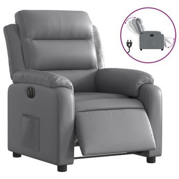 Sillón Reclinable Eléctrico De Cuero Sintético Gris Vidaxl