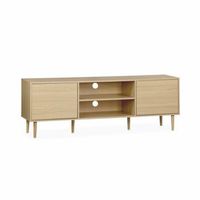 mueble tv efecto madera con 2 niveles y 2 puertas160cm natural