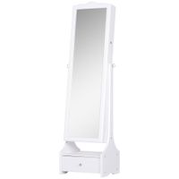 homcom espejo joyero de pie armario de joyeria luces led cerradura cajones espejo y mesa interior abatible para comesticos 45x36x150cm   aosom espana