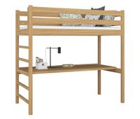 cama alta de roble con escritorio n01 roble natural