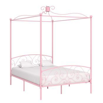 Estructura Cama Con Dosel Sin Colchón Metal Rosa 140x200 Cm Vidaxl