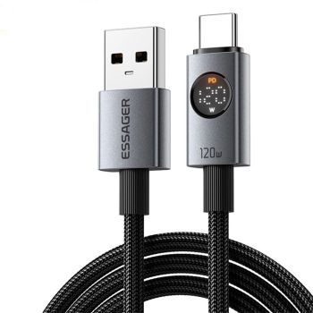 MENSAJE ES-X89 6A 120W USB-A a USB-C cable de pantalla digital para carga rápida y transmisión de datos, núcleo de cobre