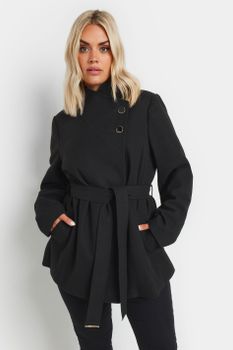 Yours Chaquetón Negro De Paño Con Cierre Lateral, Mujer Curvy Y Tallas Grandes, Yours