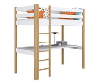 cama alta de madera con escritorio n05 blanco  roble