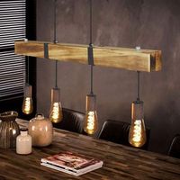 lampara colgante retro 4 bombillas e27 diametro 80 cm con viga de madera apto para comedor y cocina potencia maxima 25 w zmh