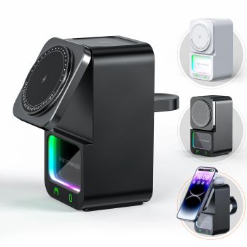 DH19 Cargador Magnético Inalámbrico 5-en-1 15W Viene con Altavoz Bluetooth Función de Luz Nocturna Estación de Carga Ina
