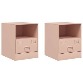 Juego De 2 Mesitas De Noche - Mesillas Acero Rosa 34,5x39x44 Cm Mc5562