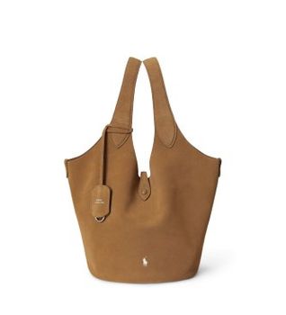 Polo Ralph Lauren para mujer. 428P23824003 Bolso tote Polo Play de ante marrón (OSFA), Beige, Casual, Piel