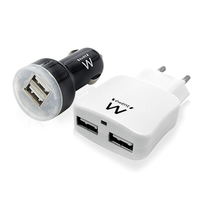 cargador coche  casa ewent 2 usb ew1206 21a blanco-negro