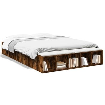 Cama Matrimonial | Cama Para Adultos | Estructura De Cama Madera De Ingeniería Roble Ahumado 140x200cm